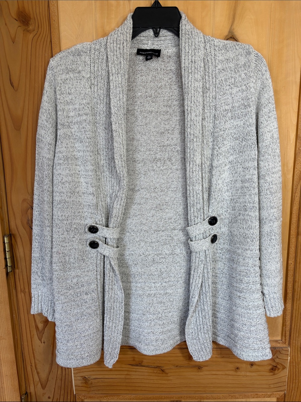 Fortune + Ivy  Heather Gray Shawl-Collar Button-Tab Cardigan